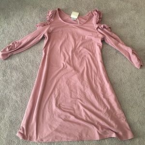 Pink Dress with Shoulder Cutouts and Ruffles